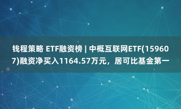 钱程策略 ETF融资榜 | 中概互联网ETF(159607)融资净买入1164.57万元，居可比基金第一