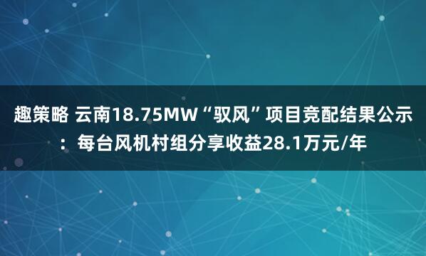 趣策略 云南18.75MW“驭风”项目竞配结果公示：每台风机村组分享收益28.1万元/年